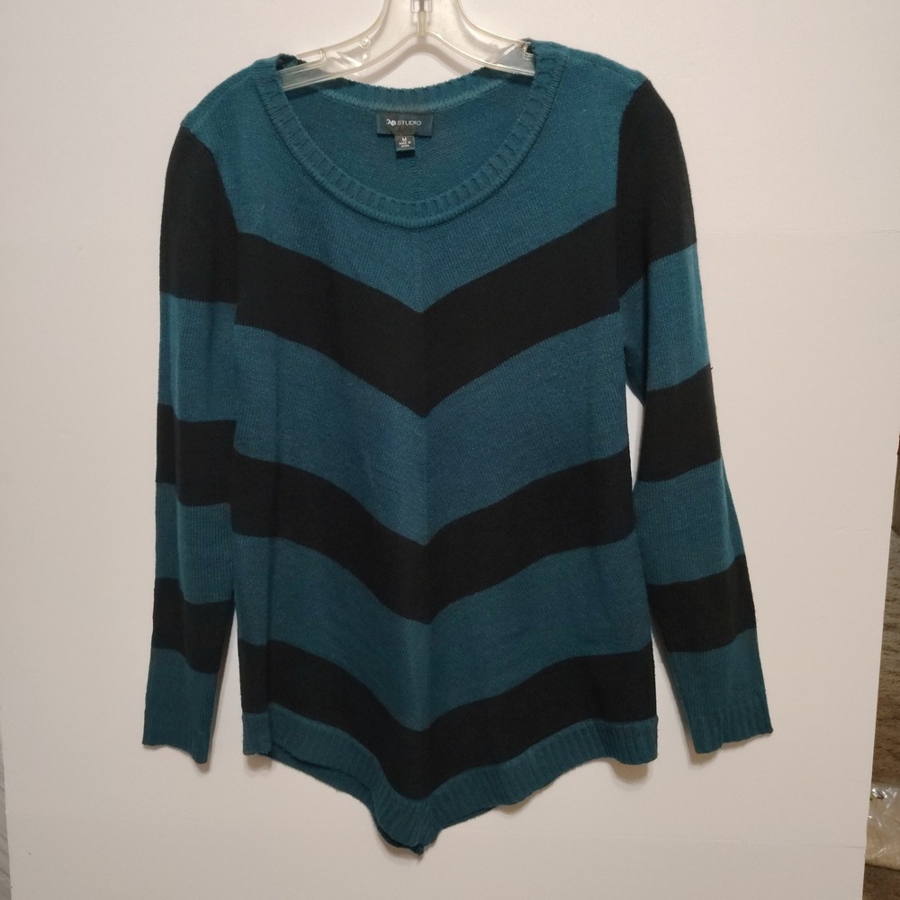 AB STUDIO Teal Black Chevron V Neck‎ Long Sleeve Sweater Women's Size M - Picture 2 of 11